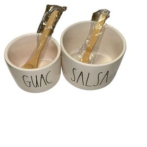 Rae Dunn Guac And Salsa Bowl Set With Bamboo Spoons artisan collection magenta